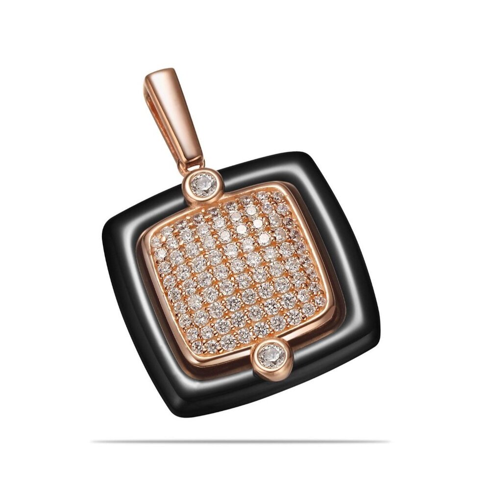 Simulated Diamond Set into 925 & Fine Ceramic Pendant